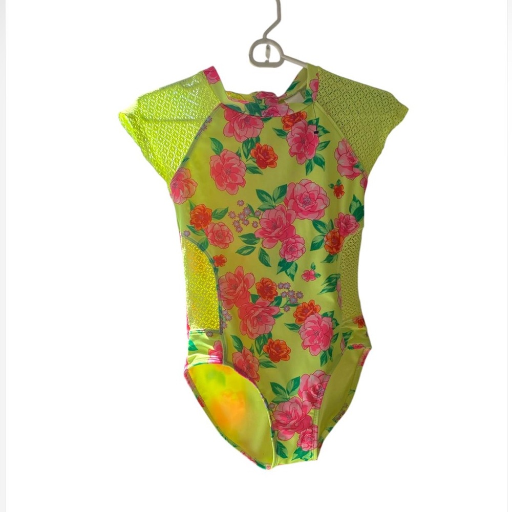 Art Class Yellow and Pink Performance Leotard Floral Design